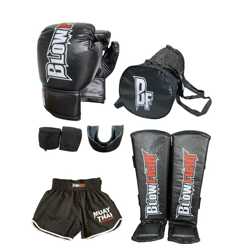 Kit Luva Preta 14oz Caneleira Bolsa Shorts Gg Bandagem Bucal
