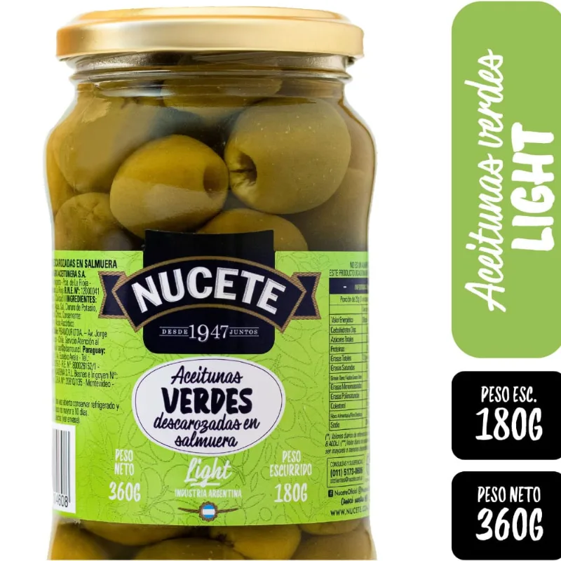 Aceitunas verdes light descarozadas Nucete 180 grs
