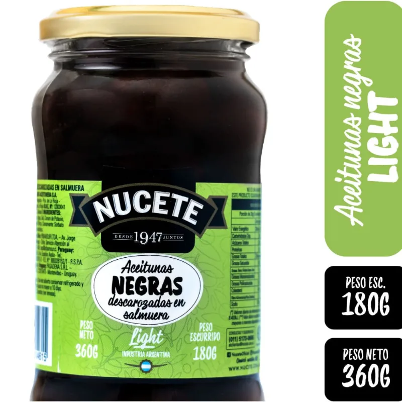 Aceitunas negras Nucete descarozadas 180 g.