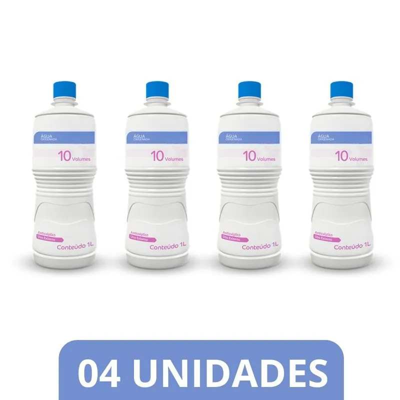Kit 4 Água Oxigenada 10 Volumes - 1 Litro - Vicpharma