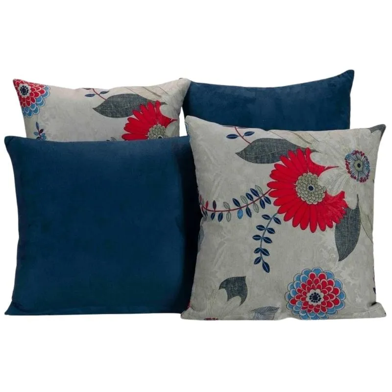 Kit 4 Capas De Almofada Para Sofá Estampa Azul Com Cinza