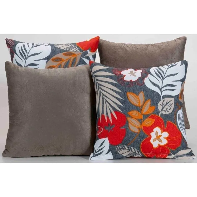 Kit 4 Almofadas Decorativas Para Sofá Estampa Cáqui Floral