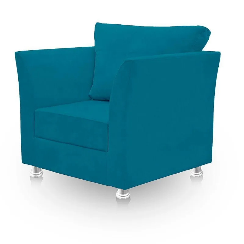 Poltrona Decorativa Para Sala E Quarto Lisboa Suede Azul Claro
