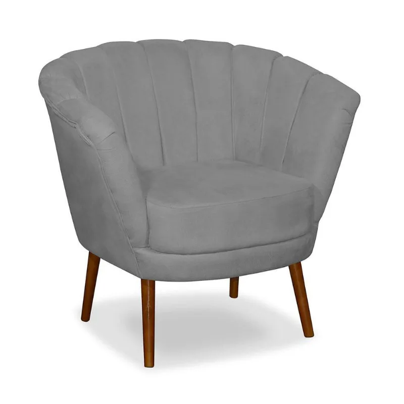 Poltrona Pétala Flor Decorativa Suede Cinza Claro