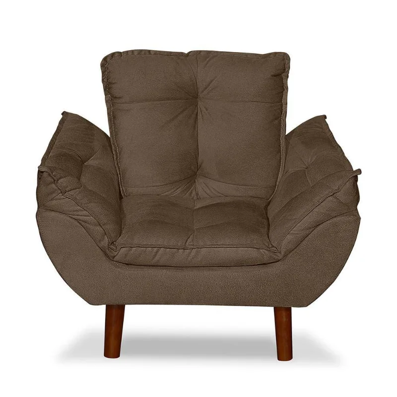 Mini Poltrona Cadeira Infantil De Criança Suede Marrom Pés Palito