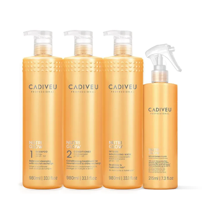 Kit Cadiveu Professional Nutri Glow Shampoo Condicionador Máscara Litro e Leave-in (4 produtos)