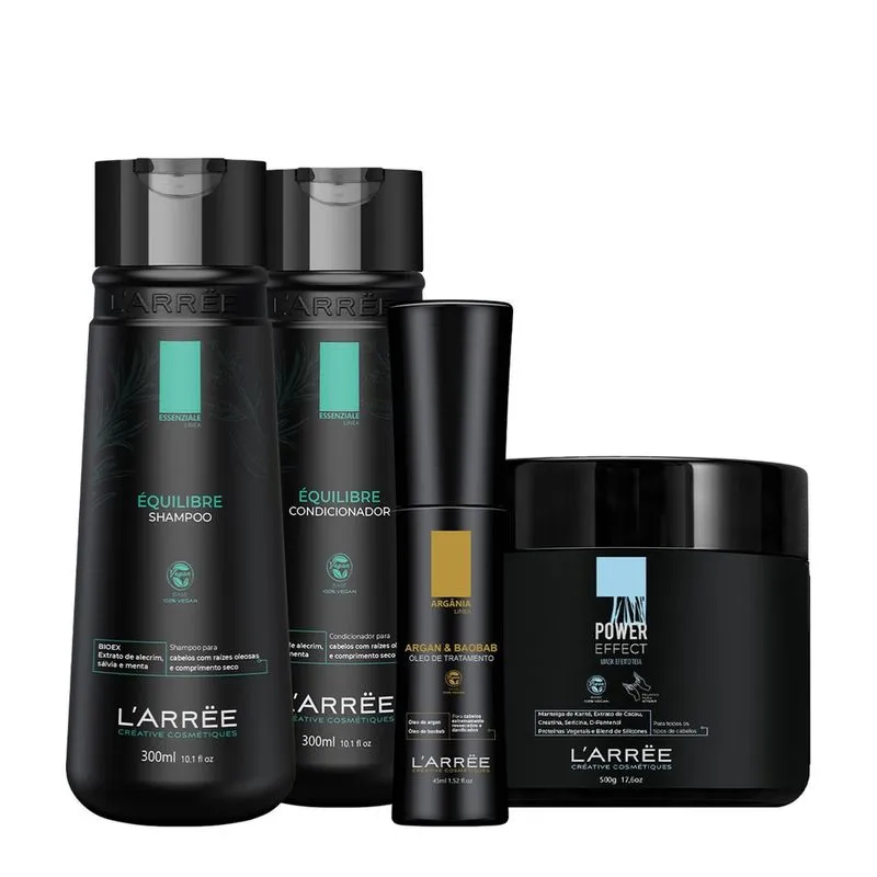 Kit larree Équilibre Shampoo Condicionador Óleo Argan & Baobab e Power Effect Máscara Efeito Teia (4 produtos)