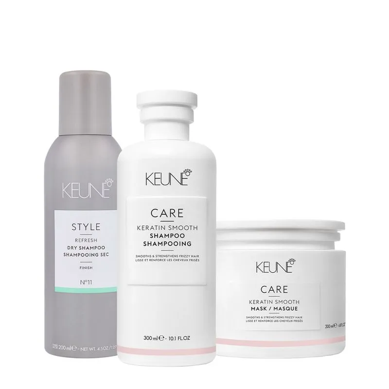 Kit Keune Care Keratin Smooth Shampoo Máscara e Style Dry Nº11 (3 produtos)