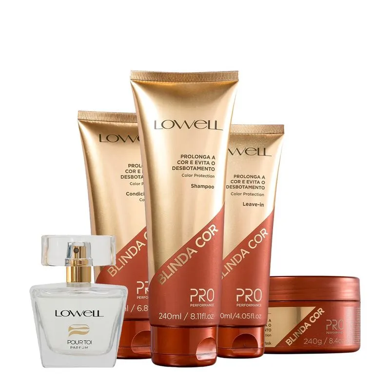 Kit Lowell Blinda Cor Pro Performance Shampoo Condicionador Máscara Leave-in e Pour Toi Parfum (5 produtos)