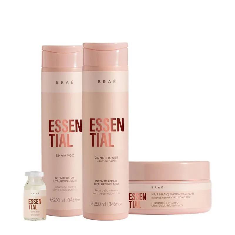 Kit Braé Essential Shampoo Condicionador Máscara e Ampola Capilar (4 produtos)