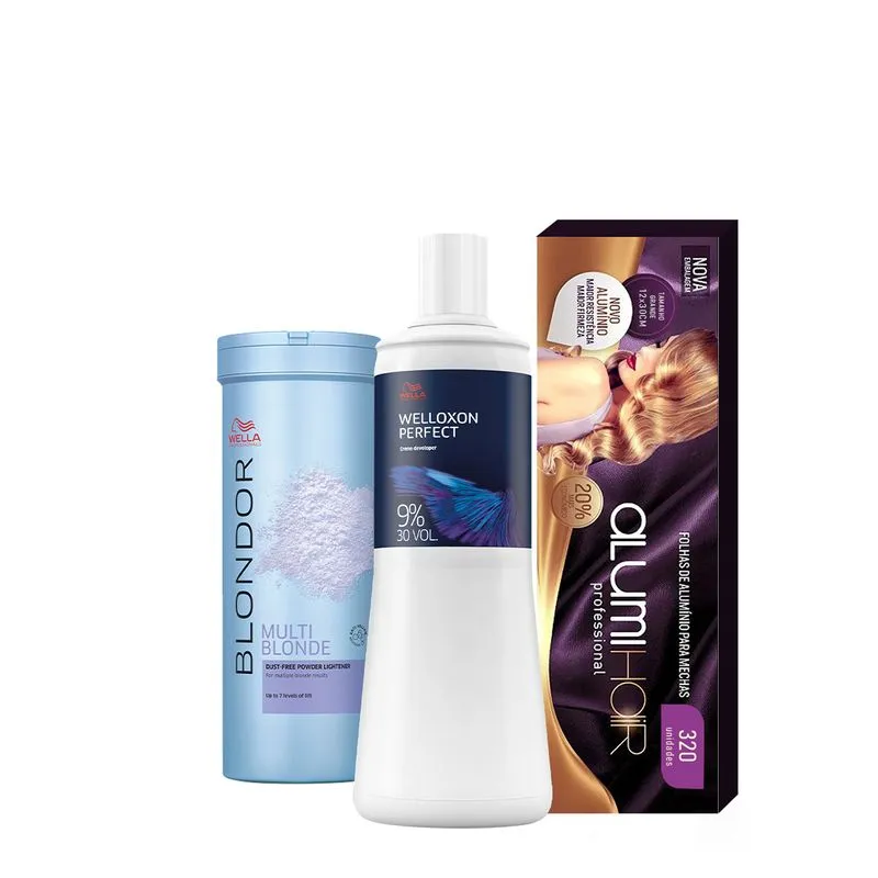 Kit Wella Professionals Blondor 400g Welloxon Perfect 9% 30V AlumiHair (3 produtos)