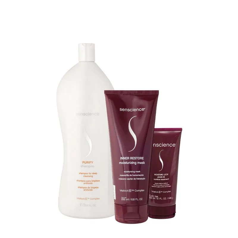 Kit Senscience Purify Shampoo Inner Restore Máscara e Mostuire Leave-in (3 produtos)