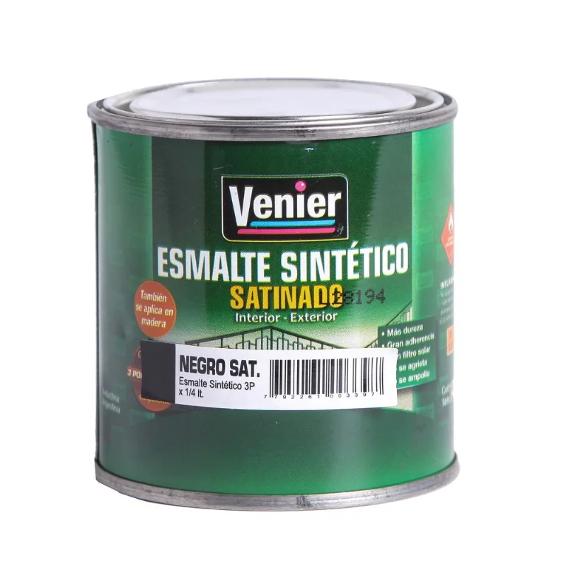 Esmalte sintético Venier 3p negro satinado 0.25 l.