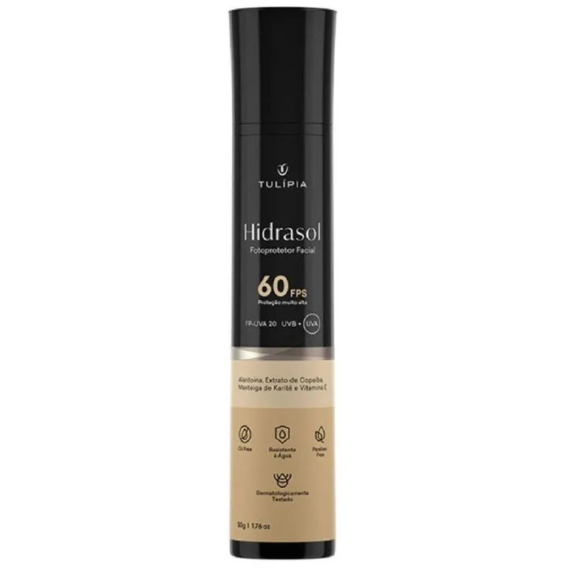 Hidrasol Fotoprotetor Facial, Tulipia, Fps 60 Ppd 20 Seco Antioxidante Pele Sensível Hidrata 50g