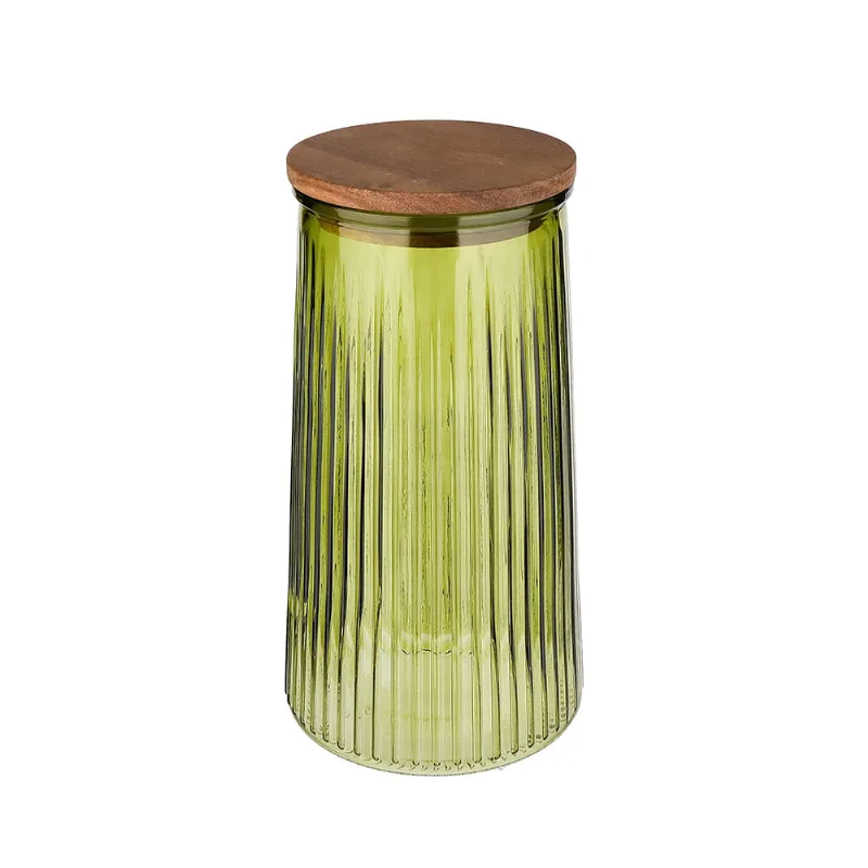Frasco Hermético de Vidrio y Madera Verde 1 Un Carol