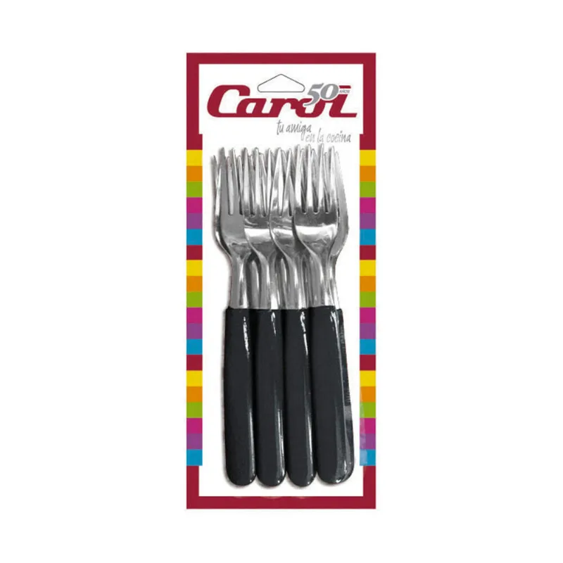 Set tenedores Carol mango plástico negro x 12 uni