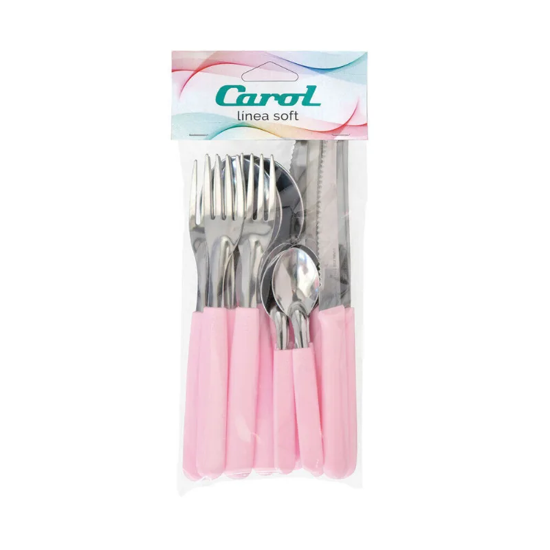 Set cubiertos Carol rosa línea pastel x 16 uni