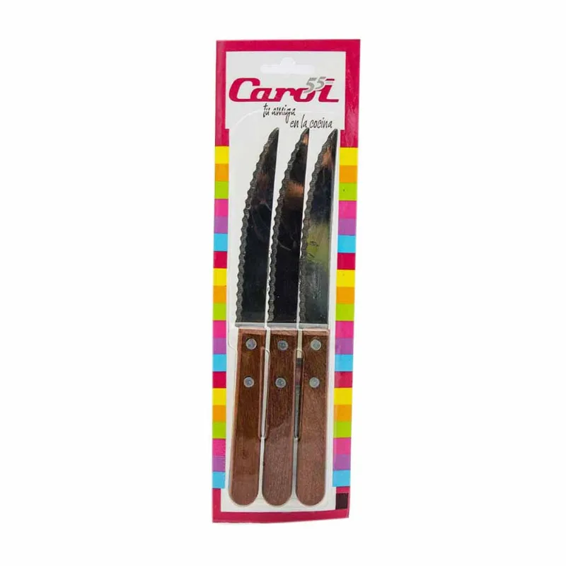 Cuchillo Mango Madera Set X 3 Piezas X 1 U