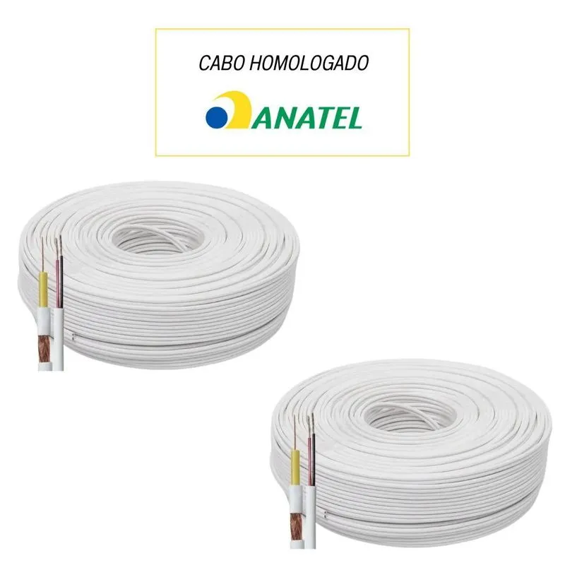 Kit 2 Cabos Coaxial 50m Câmeras-homologado Anatel 80%-4mm
