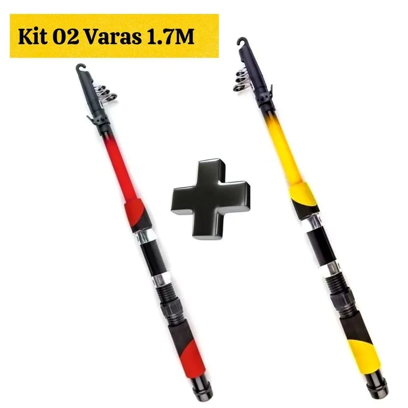 Kit 02 Varas Pesca Telescópica 1.7 - Fibra De Vidro 4 Gomos