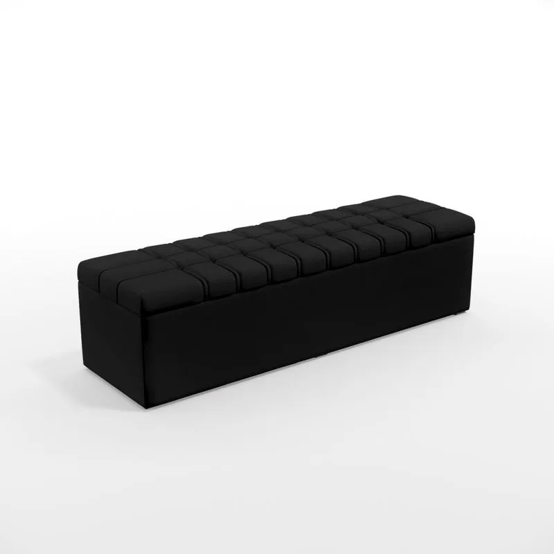 Calçadeira Alpha Estofada 140 Para Cama Box de Casal A-012 Couro Artificial Preto Aradecor