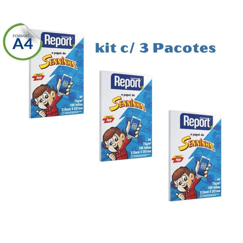 Papel Sulfite Branco Senninha 3 Pacotes 100 Folhas A4 75g Report