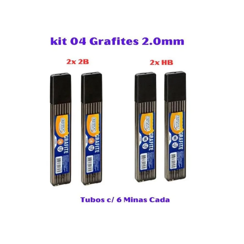 Kit 04 Grafites 2.0mm Hb/2b Tubos Com 6 Minas Cada - Brw