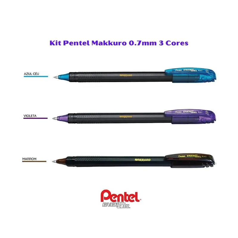 Kit Caneta pentel EnerGel Makkuro 0.7mm c/ 3 Cores