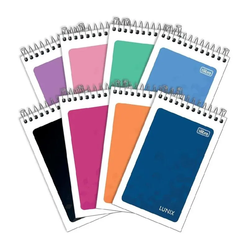 Kit 10 Cadernetas Pequena Espiral Superior Lunix 60 folhas tilibra Capa Flexível Anotações Lembretes