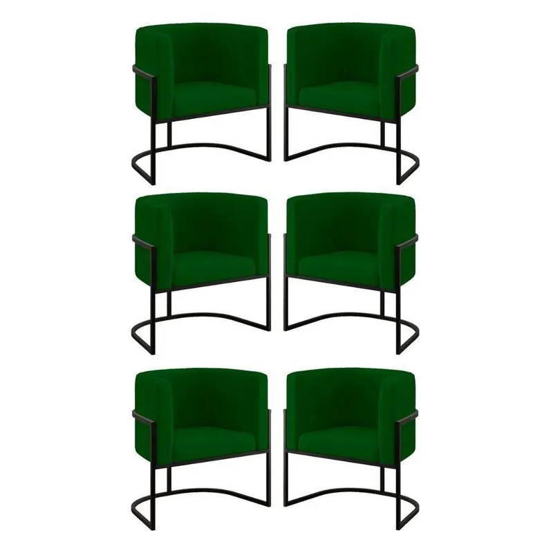 Kit 06 Cadeiras Poltrona Lua Preto Balaqui Verde