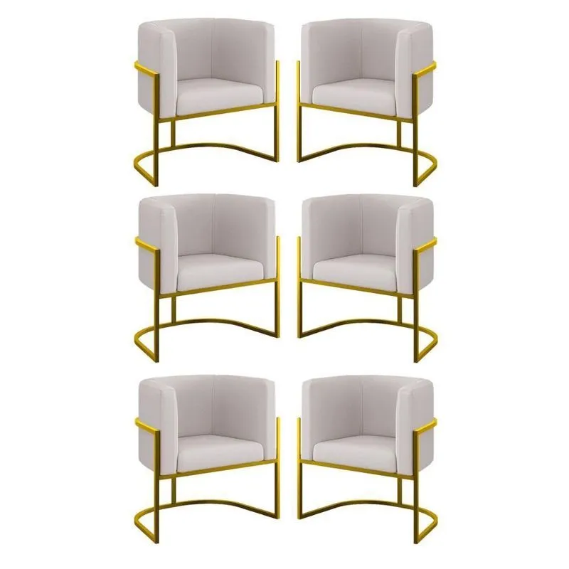 Kit 6 Cadeiras Poltrona Lua Veludo Gold Balaqui Bege