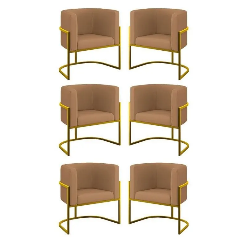 Kit 6 Cadeiras Poltrona Lua Veludo Gold Balaqui Capuccino