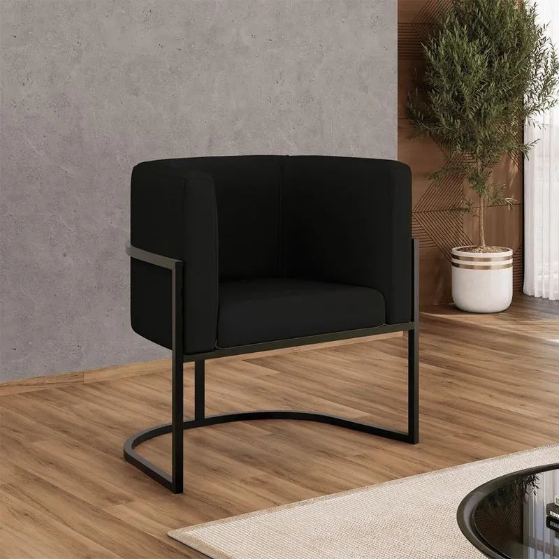 Poltrona Corino Decorativa Lua Recepção Base Ferro Black Cor: preto Preto