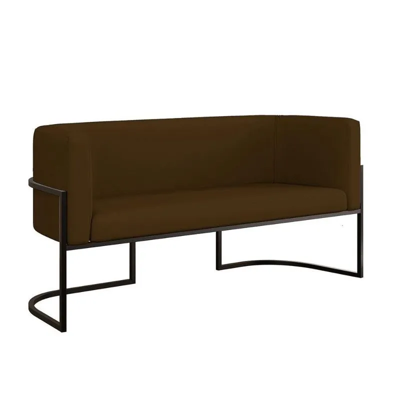 Sofá 2 Lugares Base Metal Preta Reforçada Recepção Corino Marrom