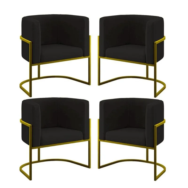 Kit 04 Poltronas Lua Sala Decorativa Base de Ferro Gold