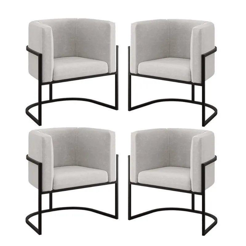 Kit 04 Poltronas Lua Sala Decorativa Base De Ferro Black Bege