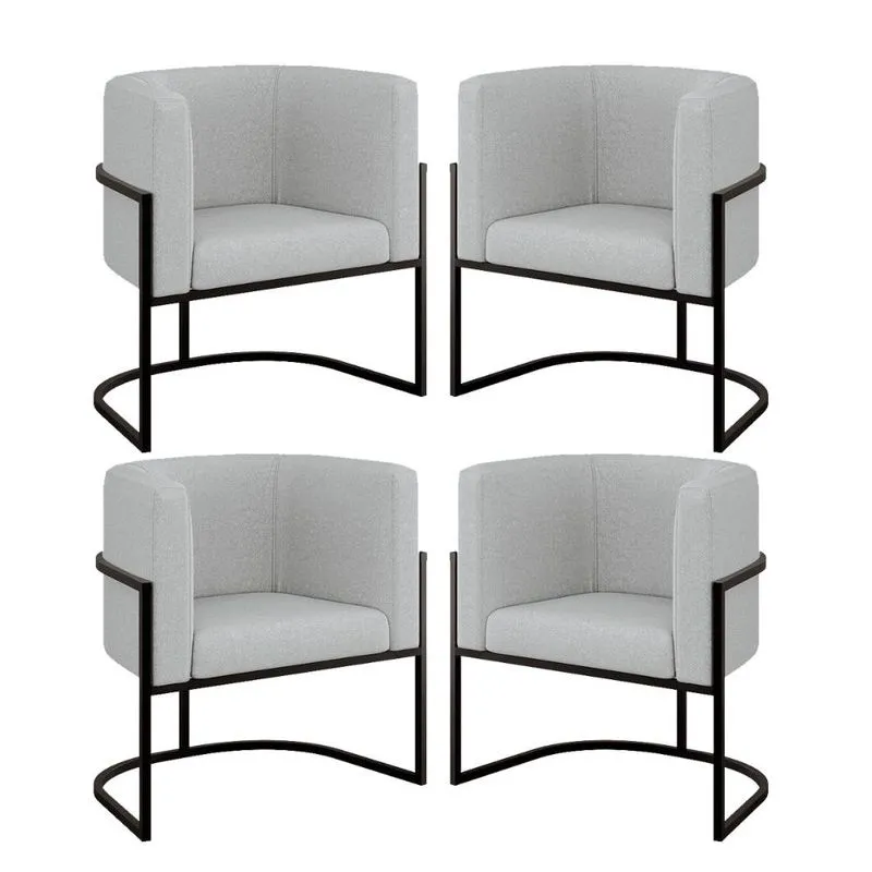 Kit 04 Poltronas Lua Sala Decorativa Base Ferro Preto Bouclê