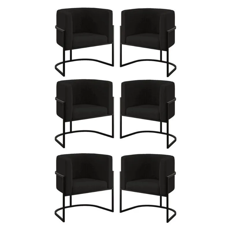Kit 06 Poltronas Lua Sala Decorativa Base de Ferro Black