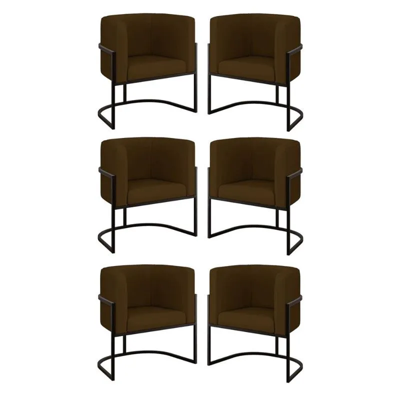 Kit 06 Poltronas Lua Sala Decorativa Base Ferro Black Corino