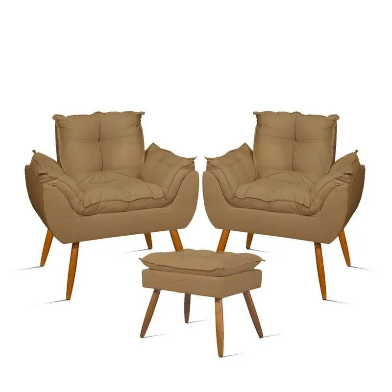 Kit Luxo 02 Poltronas Amamentação Suede + 1 Puff Pés Palito Cor:capuccino Capuccino