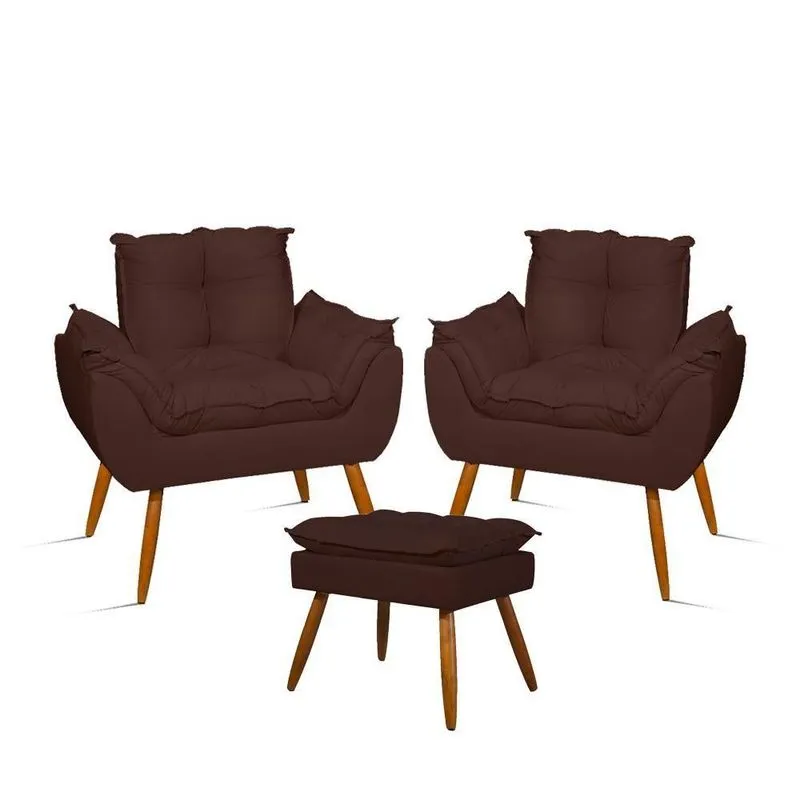 Kit Luxo 02 Poltronas Amamentação Suede + 1 Puff Pés Palito Cor:marrom Marrom