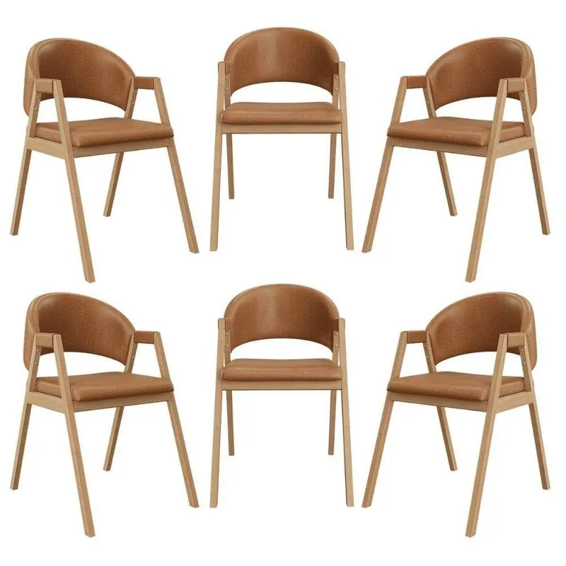 Kit 06 Cadeiras Suellen Decorativa Para Mesa Jantar Courino Marrom Claro