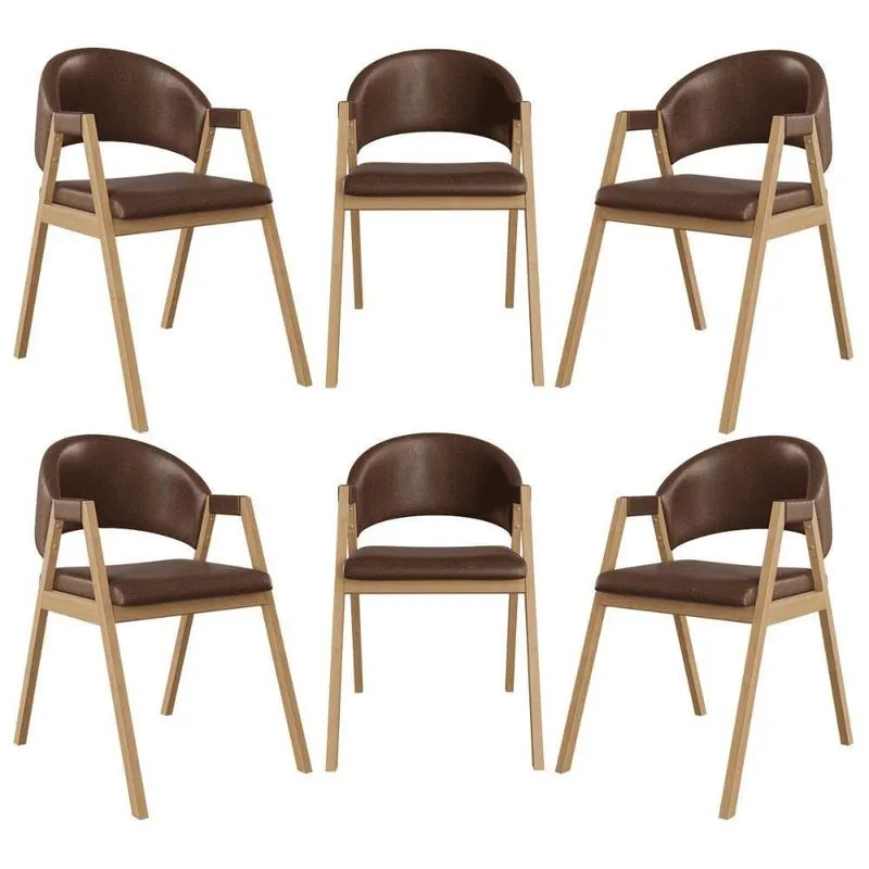 Kit 6 Cadeiras Suellen Luxo Reforçada Mesa De Jantar Courino Marrom Escuro