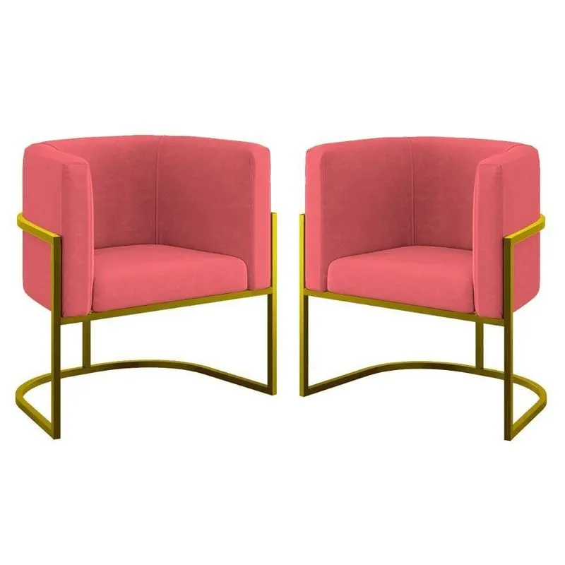 Kit 02 Cadeiras Poltrona Sala Quarto Base De Metal Gold Rosa