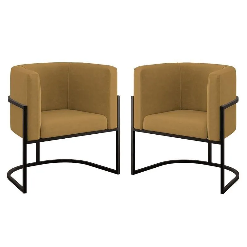 Kit 02 Cadeiras Poltrona Sala Quarto Base De Metal Black Capuccino