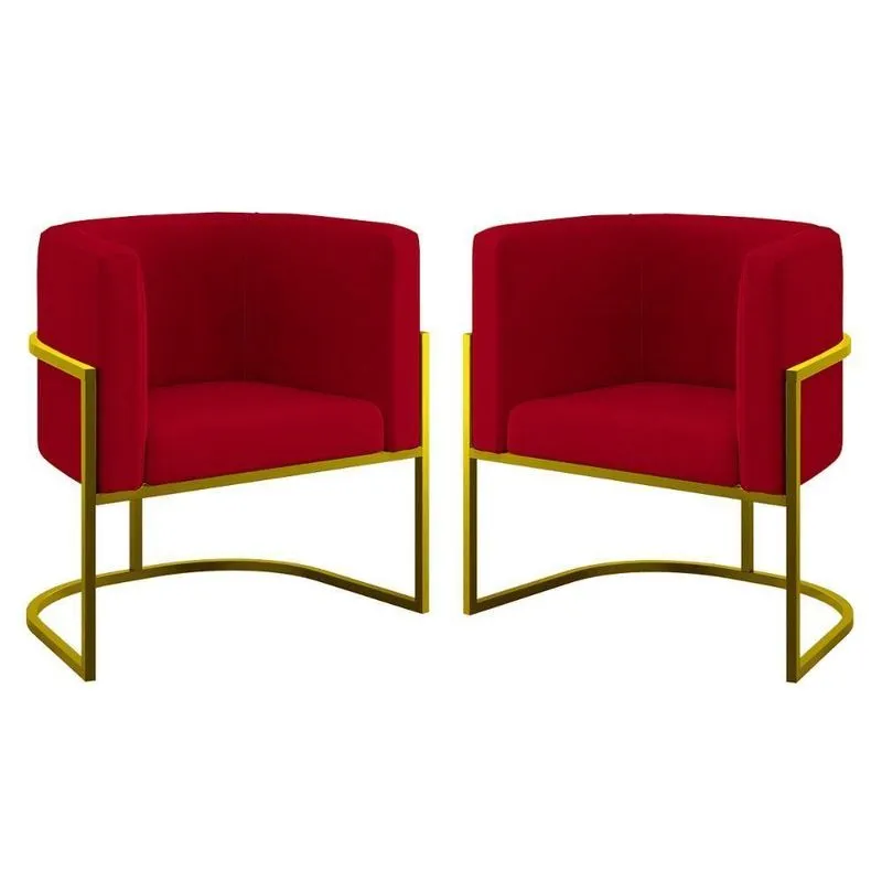 Kit 02 Poltronas Lua Com Base De Metal Gold Sala Reforçada Vermelho