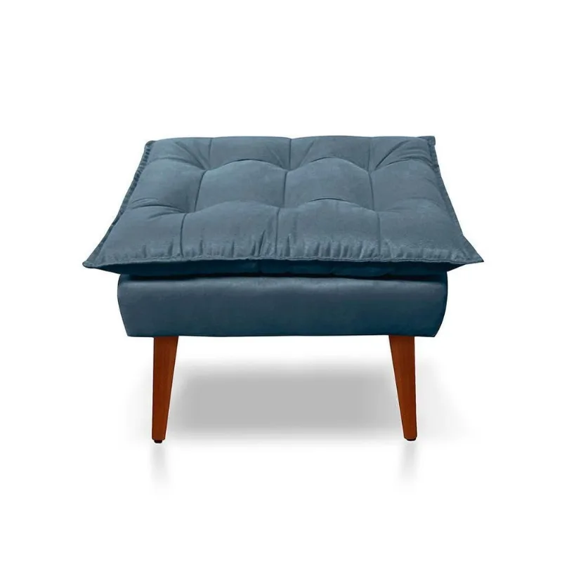 Puff Opala Decorativo Panqueta De Apoiar Os Pés Suede Azul Turquesa