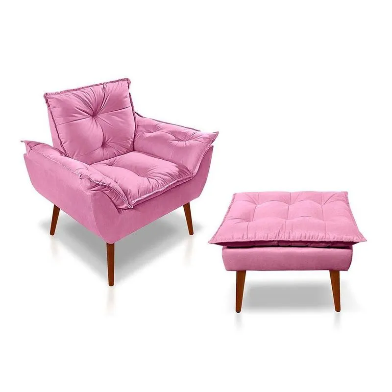 Kit C- 01 Poltrona Opala + 01 Puff Opala Elegante Suede Rose