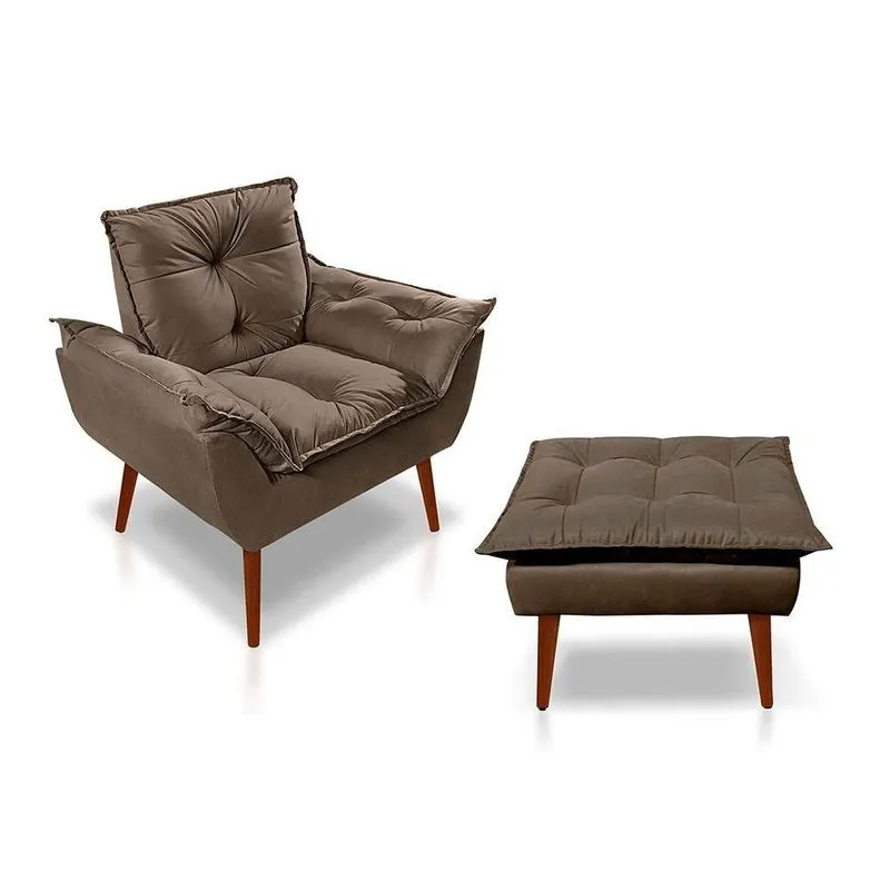 Kit C- 01 Poltrona Opala + 01 Puff Opala Elegante Suede Marrom