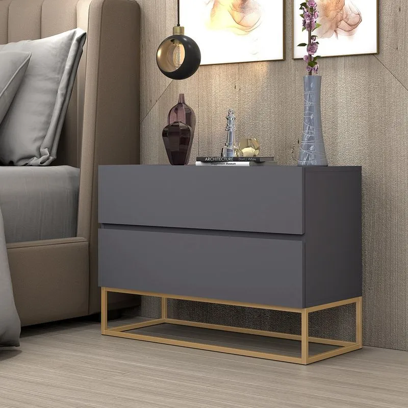 Criado Eros 60cm Cinza Estilo Industrial Pés De Ferro